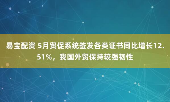 易宝配资 5月贸促系统签发各类证书同比增长12.51%，我国外贸保持较强韧性